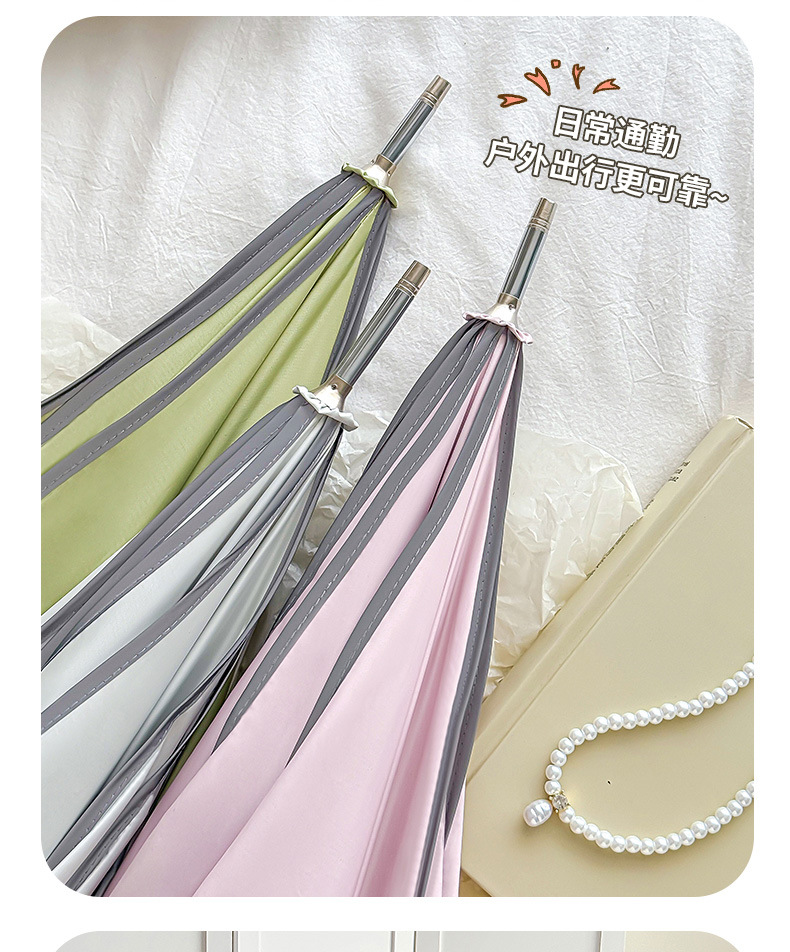 The new 8-bone petal umbrella with a straight stem and curved handle is an automatic umbrella for girls. It has a high appearance level, enhanced reinforcement, and provides sun protection and UV protection pic 7