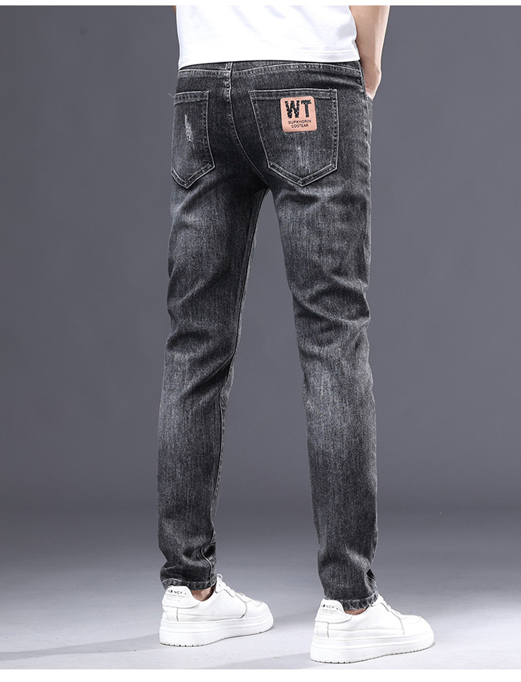 春夏款蓝色薄款直筒牛仔裤男士修身小脚弹力休闲潮流浅色长裤穿搭详情15