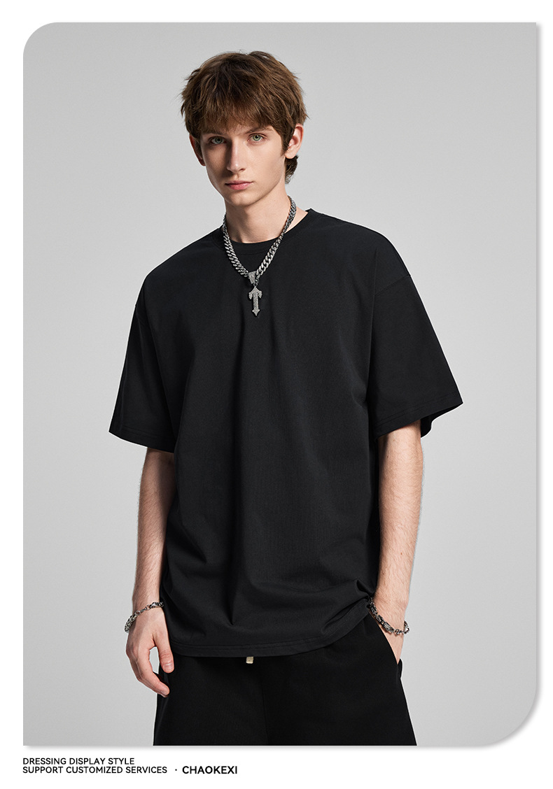 CKX2026夏季美式275g高品质潮牌纯棉t落肩纯色男潮青少年短袖T恤详情39