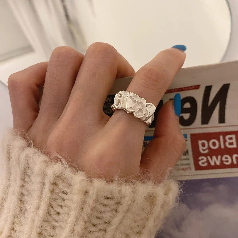复古不规则金属褶皱开口戒指女时尚个性ins冷淡风小众设计感指环详情4