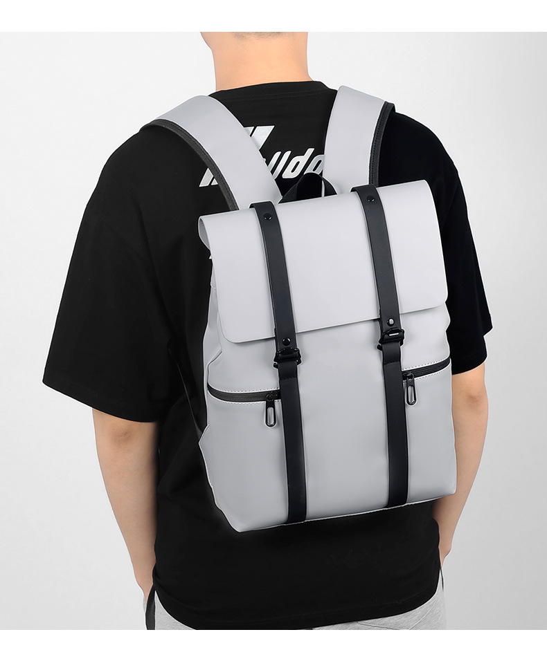 This simple and trendy double-shoulder computer bag for both men and women is fashionable and versatile. It has a large capacity and is a niche backpack with a PU waterproof leather film pic 20