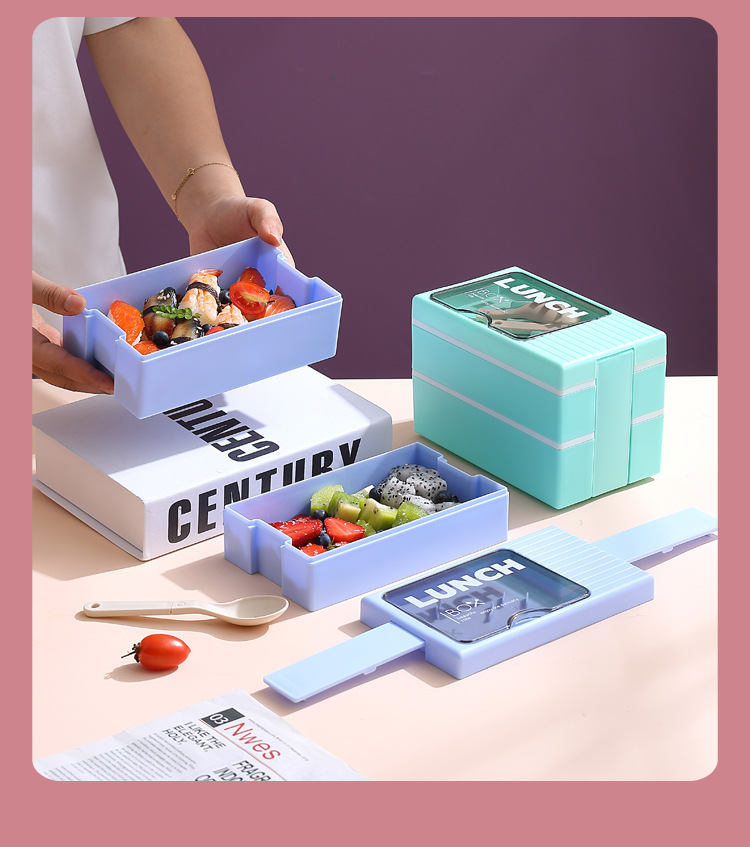 Japanese-style double-layer plastic lunch box, office worker lunch box, microwave oven sealed insulated lunch box, portable student lunch box pic 5