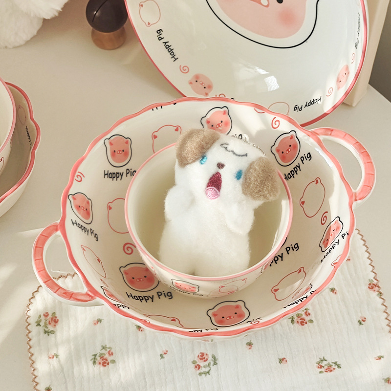 可爱卡通猪陶瓷碗家用釉下彩餐具米饭碗勺子碗碟盘套装高颜值耐用详情8