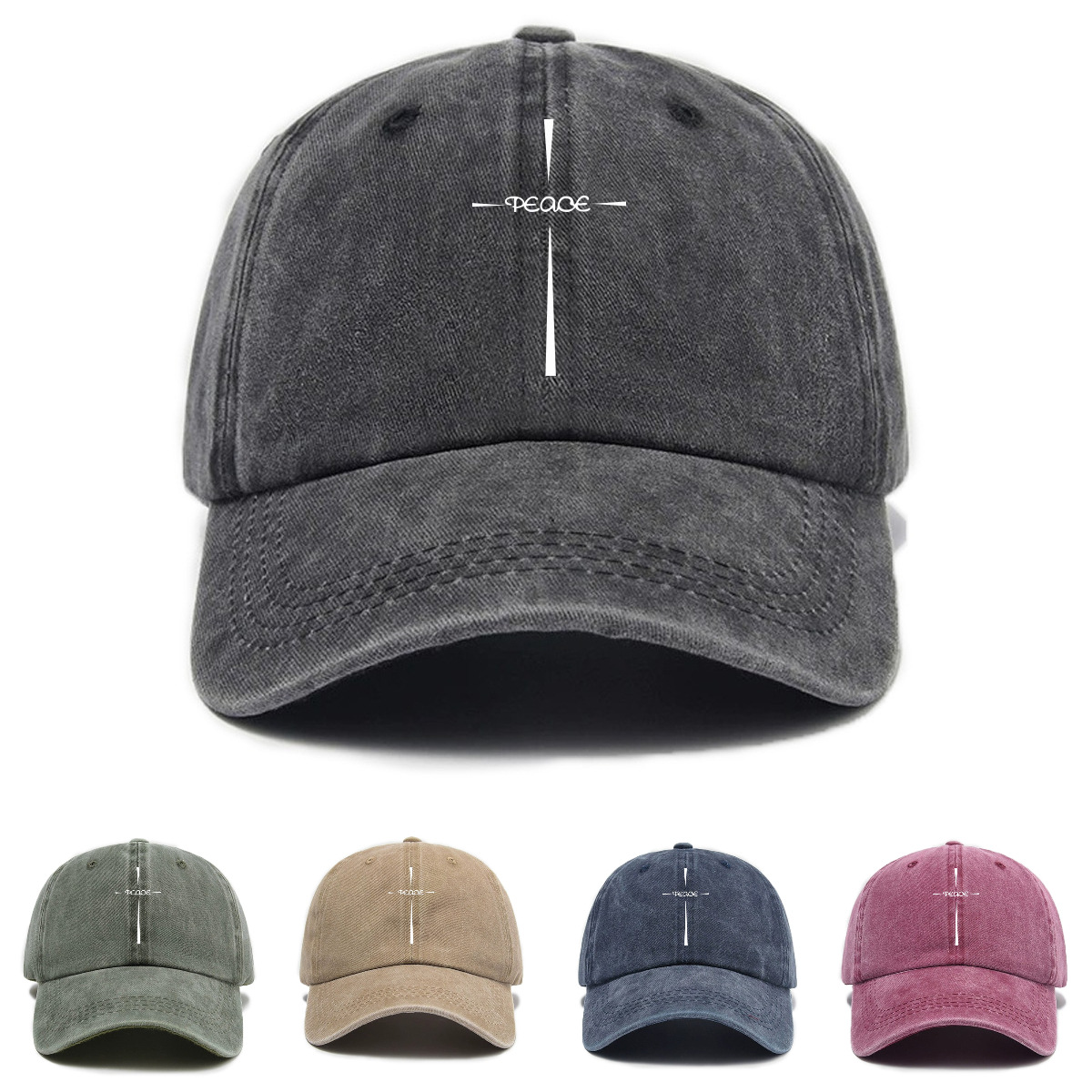 跨境复古休闲百搭款字母印花潮流水洗软顶鸭舌帽男女通用款棒球帽详情1