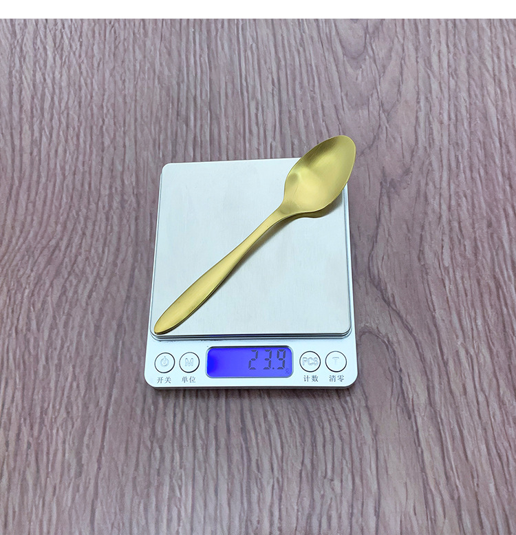 不锈钢金色浮雕茶勺西餐镀金茶勺吊环砂光西瓜勺尖柄茶匙详情12