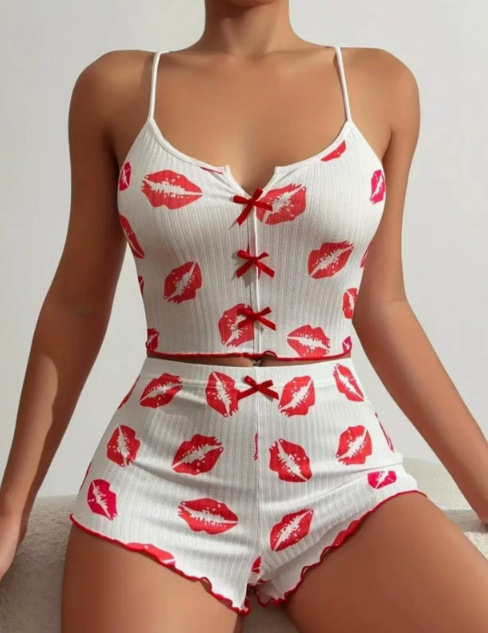 2025 New bestsellers: Bow-shaped home wear, ribbed set, halter shorts, pure and stylish pajamas for women in summer pic 10