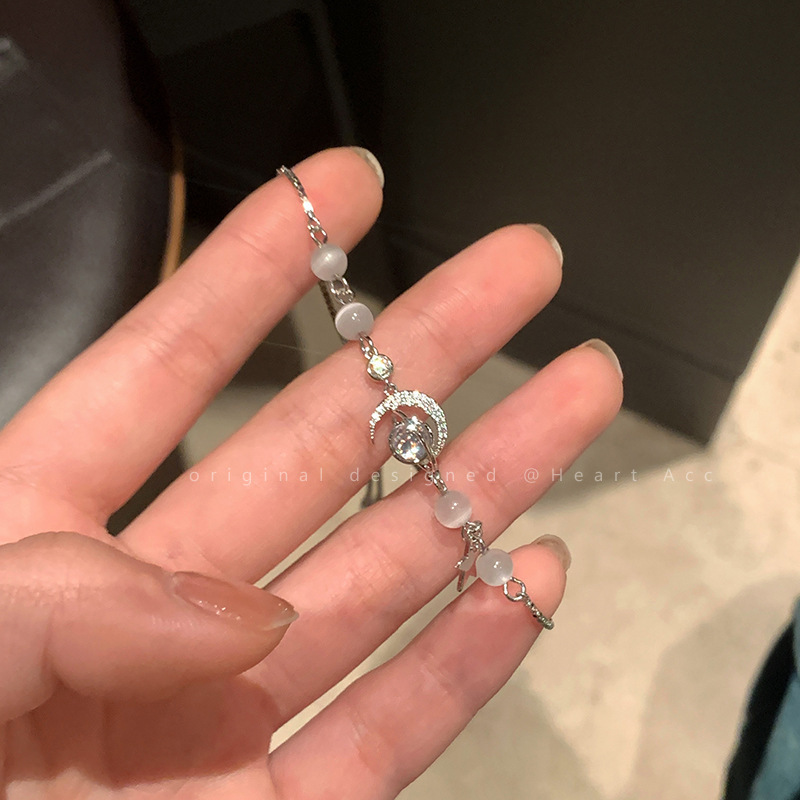 猫眼石星月锆石手链女闺蜜抽拉式可调节手饰轻奢冷淡风高级感配饰详情4
