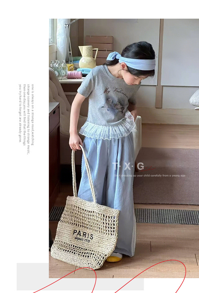 [en stock] korean style niños verano 2026 nueva chica encaje encaje manga corta camiseta chaleco casual casual pic 5
