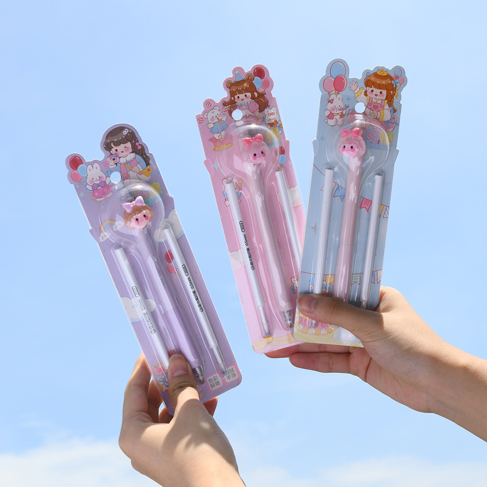 Chenxi Summer Garden Party Press Erasable Pen 1+2 Set, blue pen core ST pen tip 0.5mm, smooth writing pic 3