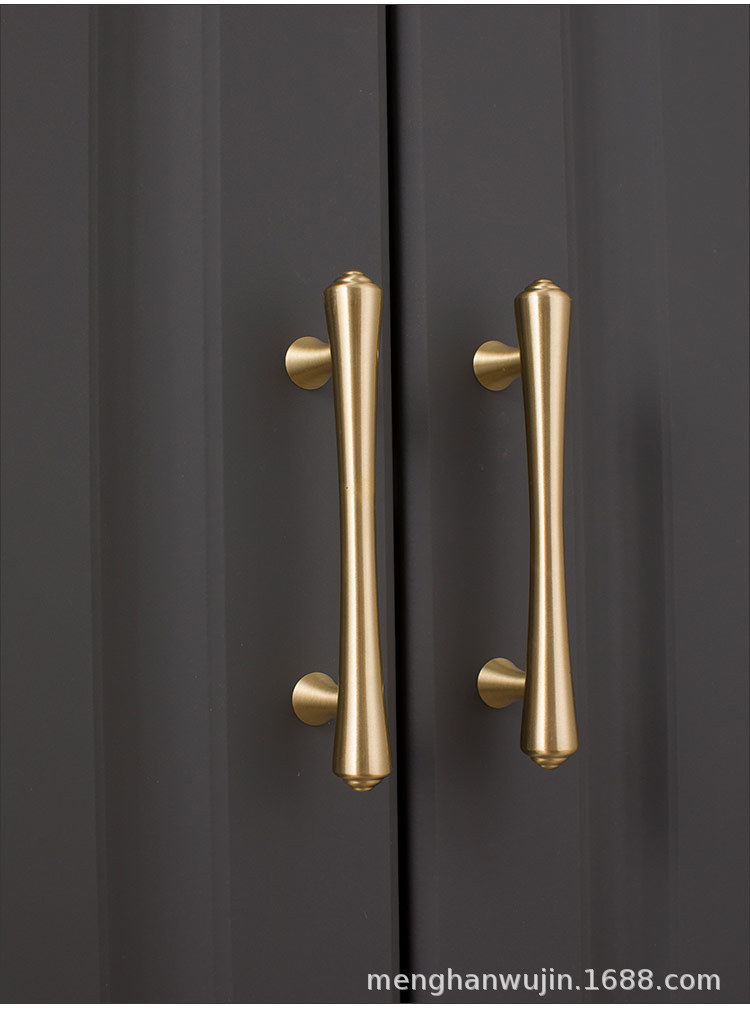 2022新款厂家直供现代简约黄铜门把手橱柜鞋柜衣柜柜门金色铜拉手详情23