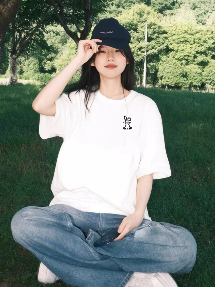 纯棉短袖t恤女美式新款宽松休闲上衣夏季上衣白t恤230克女装短袖详情30
