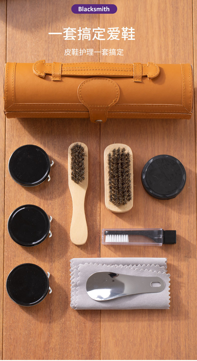 Factory direct supply shoe polish sets, shoe polish brushes, genuine leather shoes, travel shoes, black colorless shoe polish and maintenance oil sets pic 3