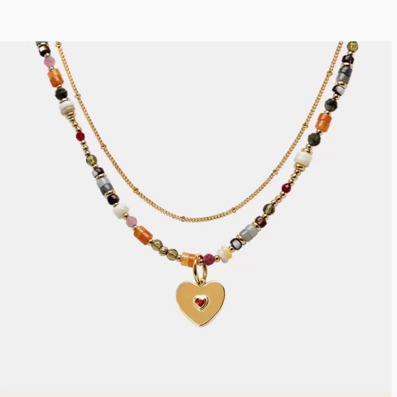 吴昕同款双层爱心天然石项链小众度假风独特简约叠戴高级感颈链女详情8