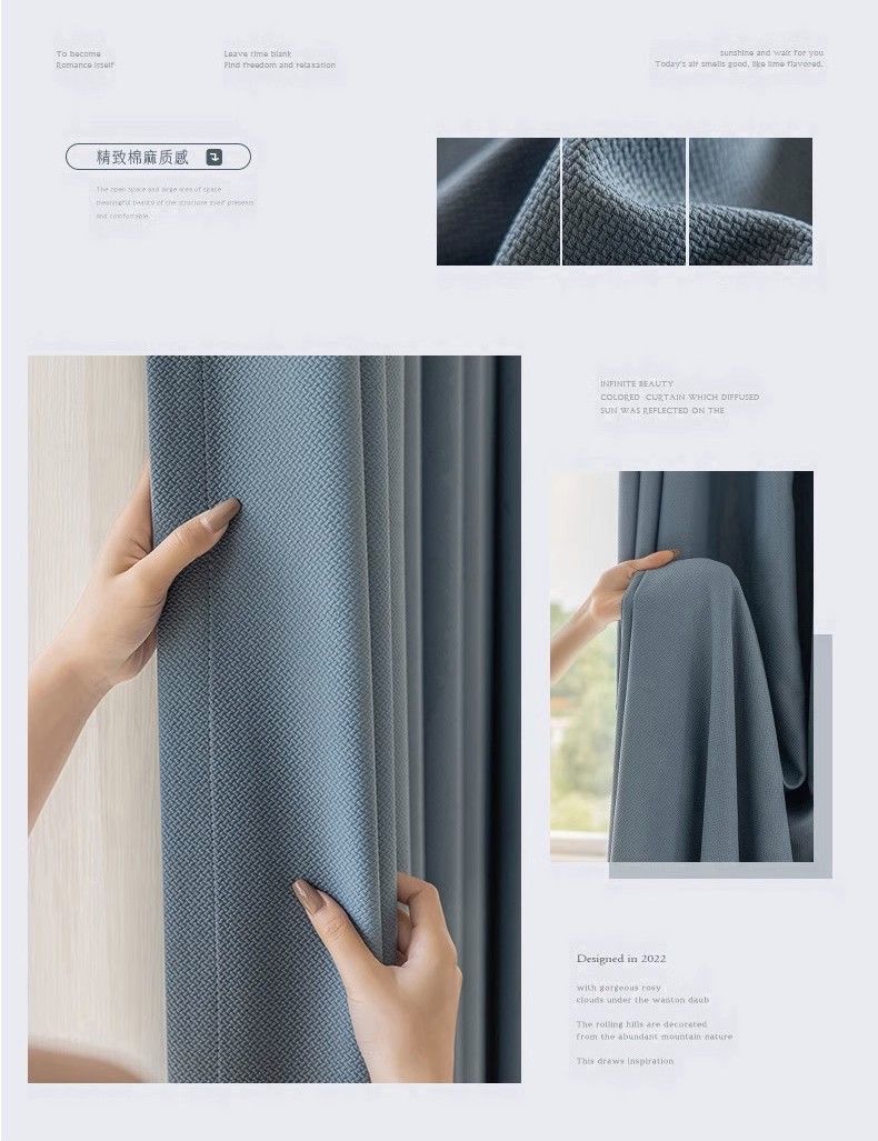 Double-sided rice-grain cotton matcha green cotton linen curtains, fully light-blocking modern light-blocking curtain fabric for bedrooms, balconies and living rooms pic 28