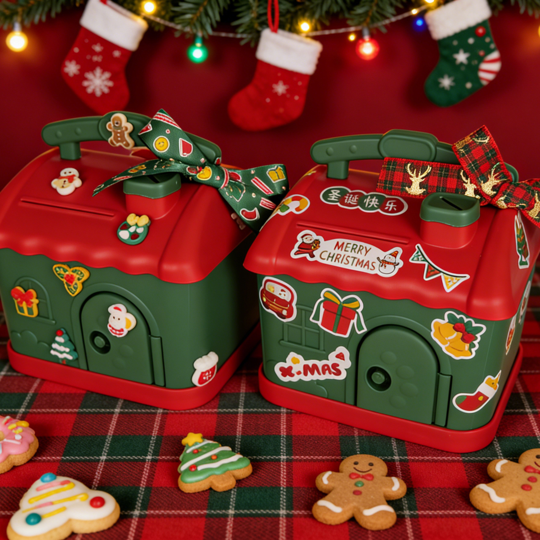 新款圣诞节平安夜礼物收纳盒儿童小孩子储蓄罐平安果苹果包装礼盒详情2