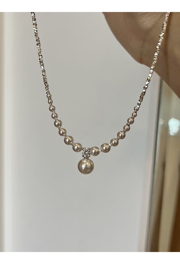 新中式碎银子王妃施家强光珍珠S925纯银渐变项链设计高级感锁骨链详情23