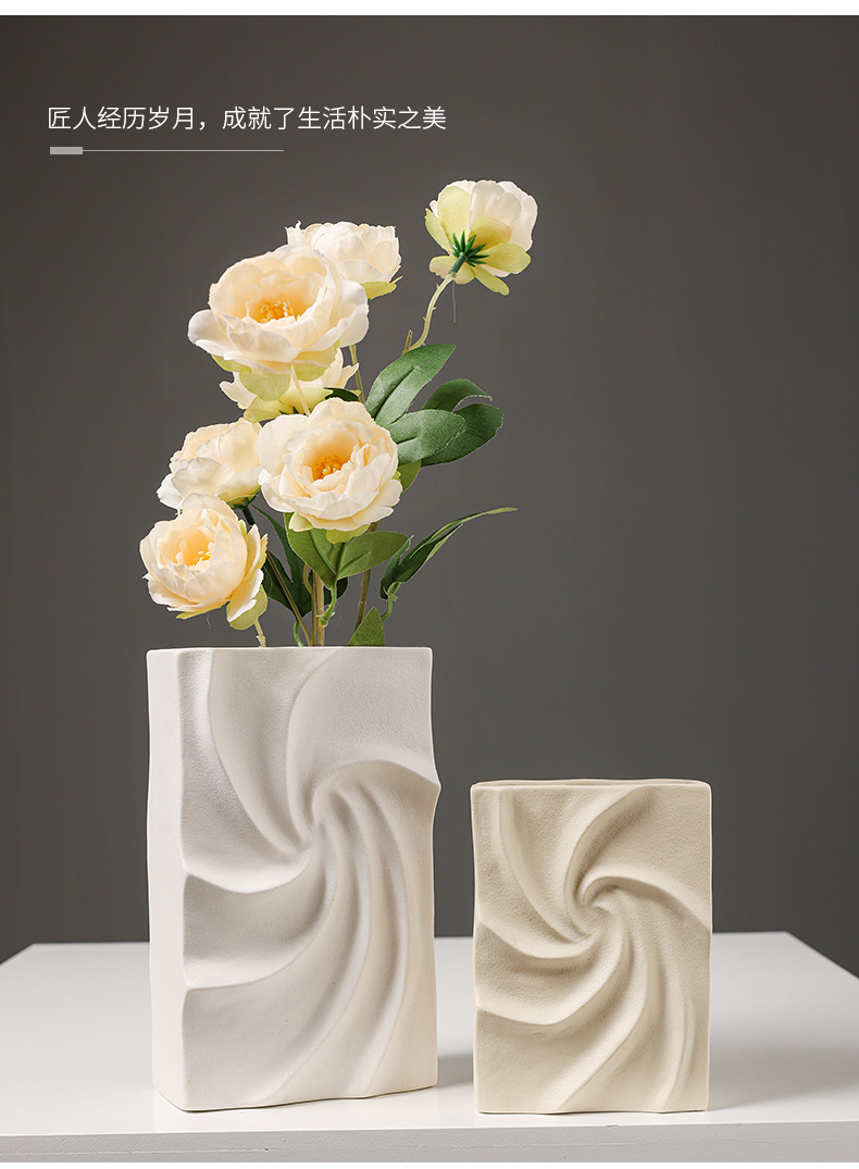 2025 High-end square ceramic vase decoration, European-style creative living room entrance TV cabinet, flower arrangement, fresh water cultivation vase decoration pic 5