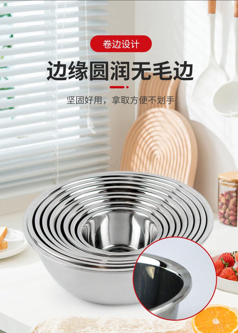 304不锈钢汤碗无磁圆形小汤碗学校食堂加厚多用盆家用不锈钢盆详情3