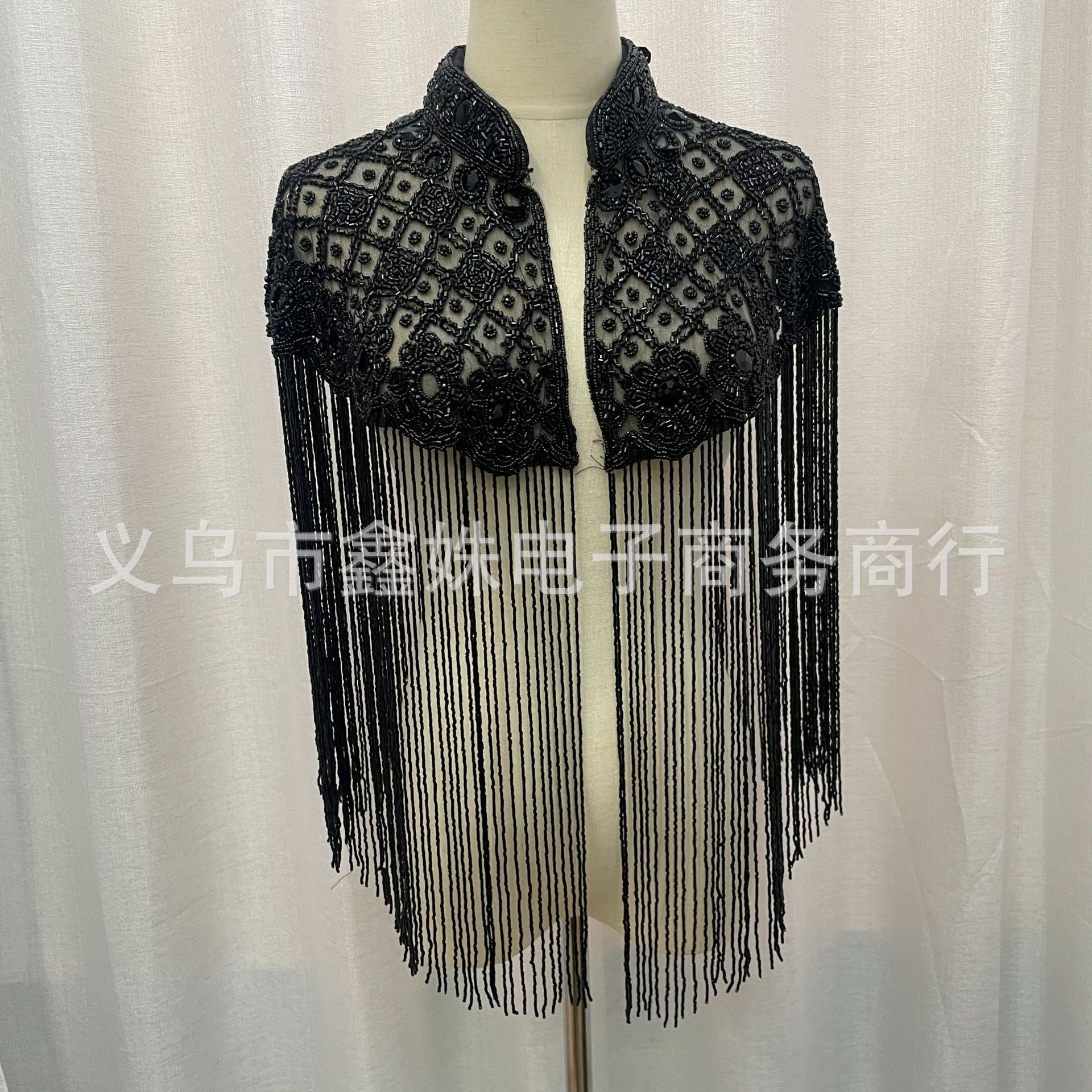 Fringed sequined shawl, European and American retro Gatsby ball party beaded evening dress, short small shawl pic 3
