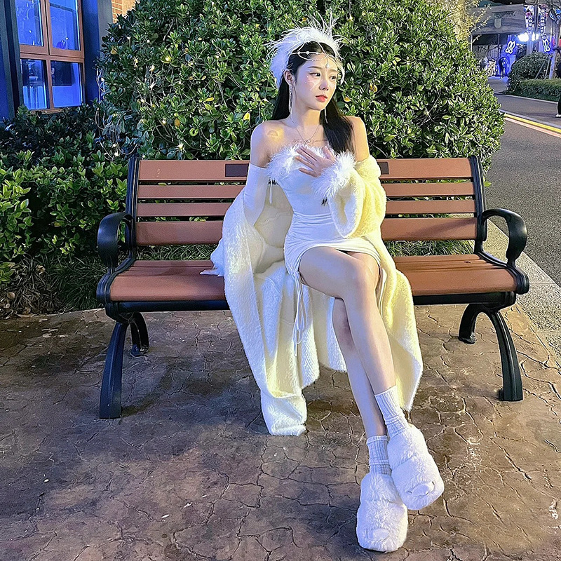 森系新款黑白色羽毛发箍网红气质鸵鸟毛头箍高级感头饰发卡批发详情17