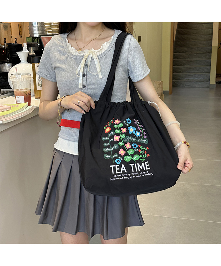 跨境外贸鲜花植物气质印花帆布包原宿单肩包学生时尚手提袋现货详情17