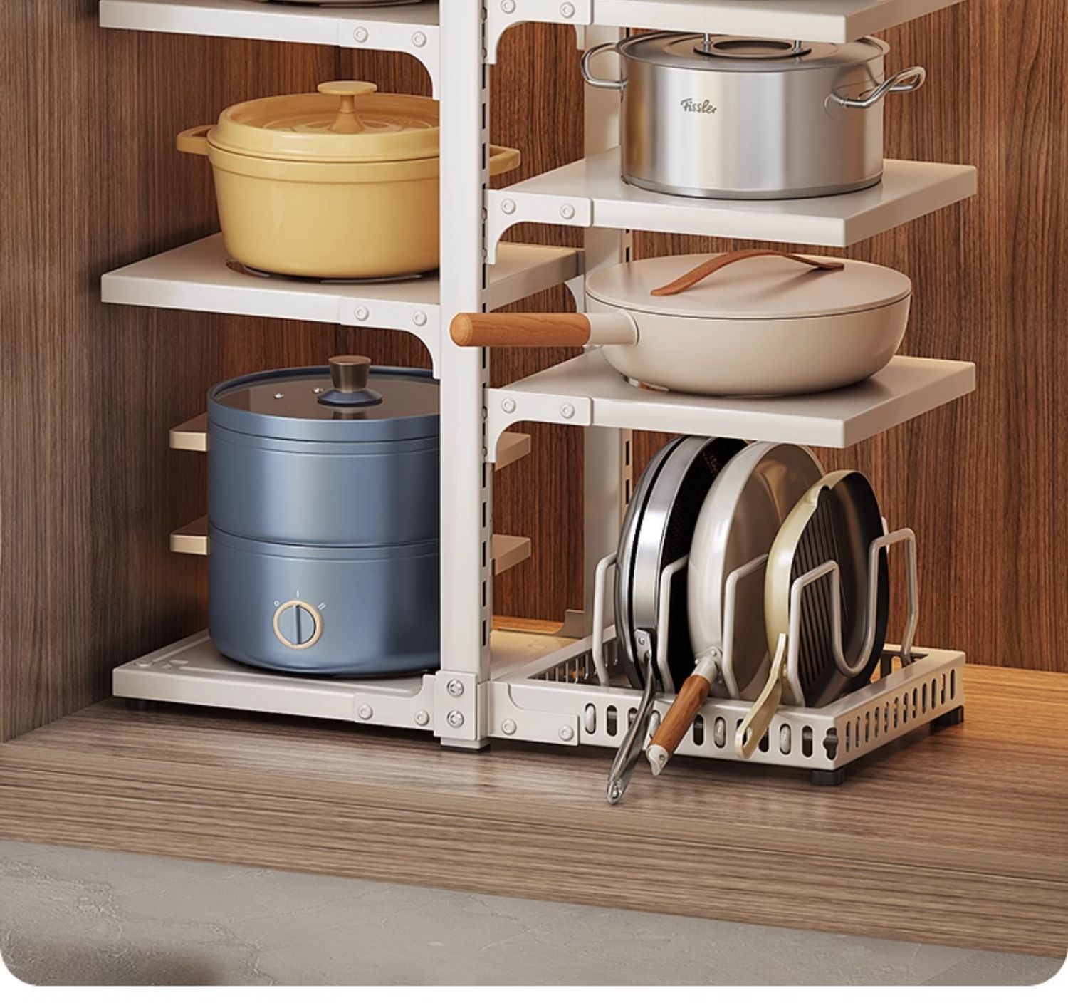 水槽下锅具置物架台面双杯放锅架跨境大锅平底锅收纳橱柜多层收纳详情3