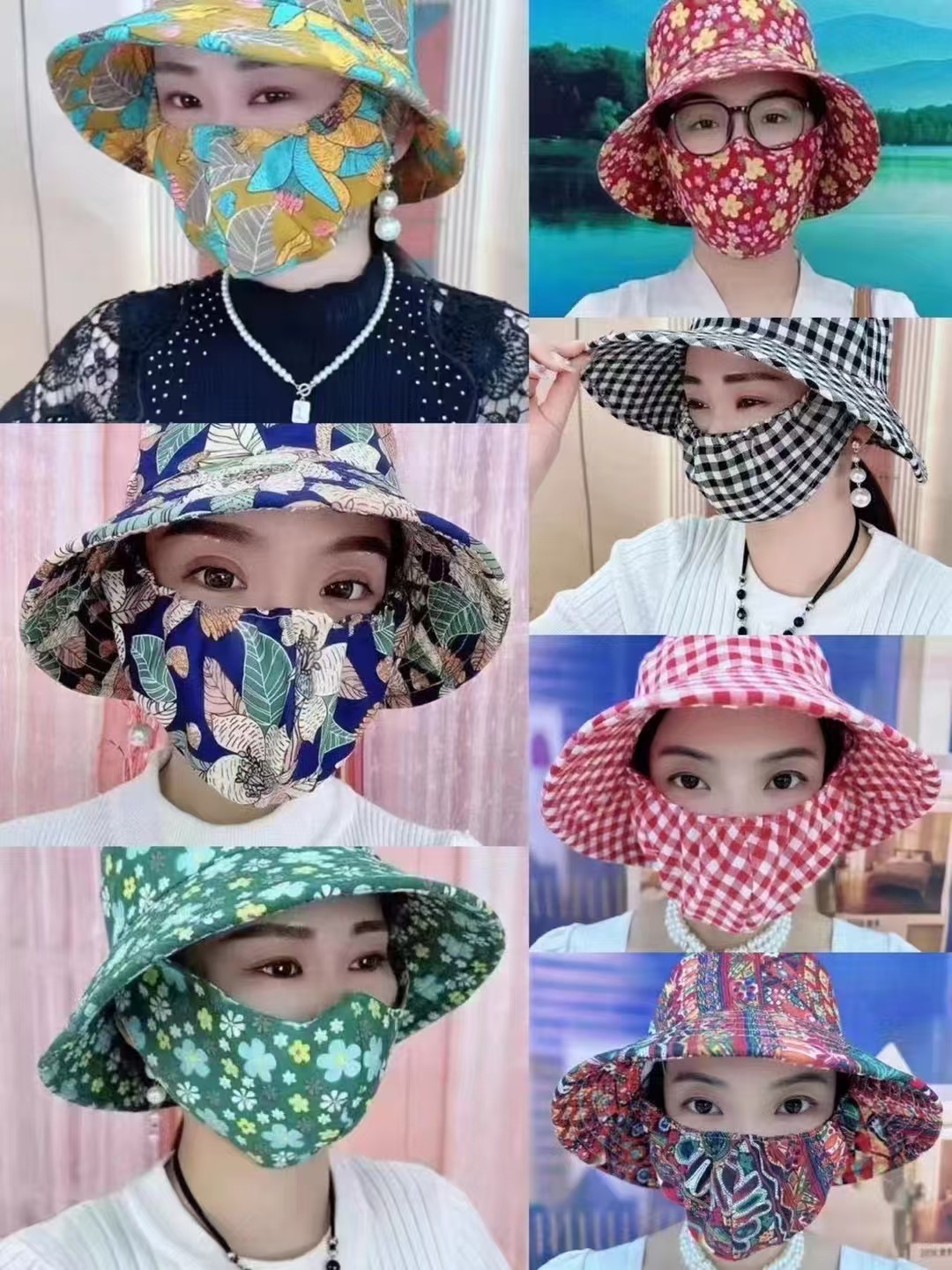 爆款遮阳防晒帽子口罩两件套户外工作骑行采茶帽遮脸护颈防紫外线详情1