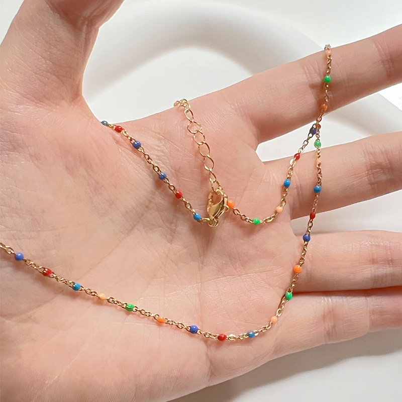 复古小众高级感滴油彩色豆豆项链百搭钛钢甜美链锁骨链配饰品详情3