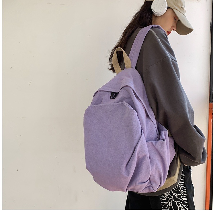 书包女休闲复古耐磨帆布双肩包男女日系大学生简约百搭旅行背包男详情20