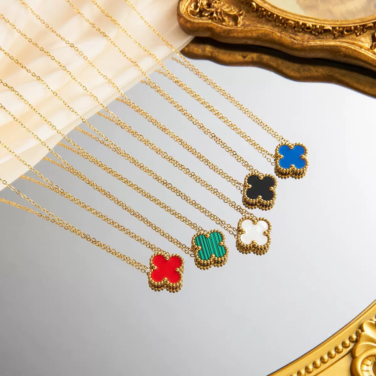 欧美轻奢爆款幸运草贝母双面项链简约时尚气质网红抖音热销款详情1