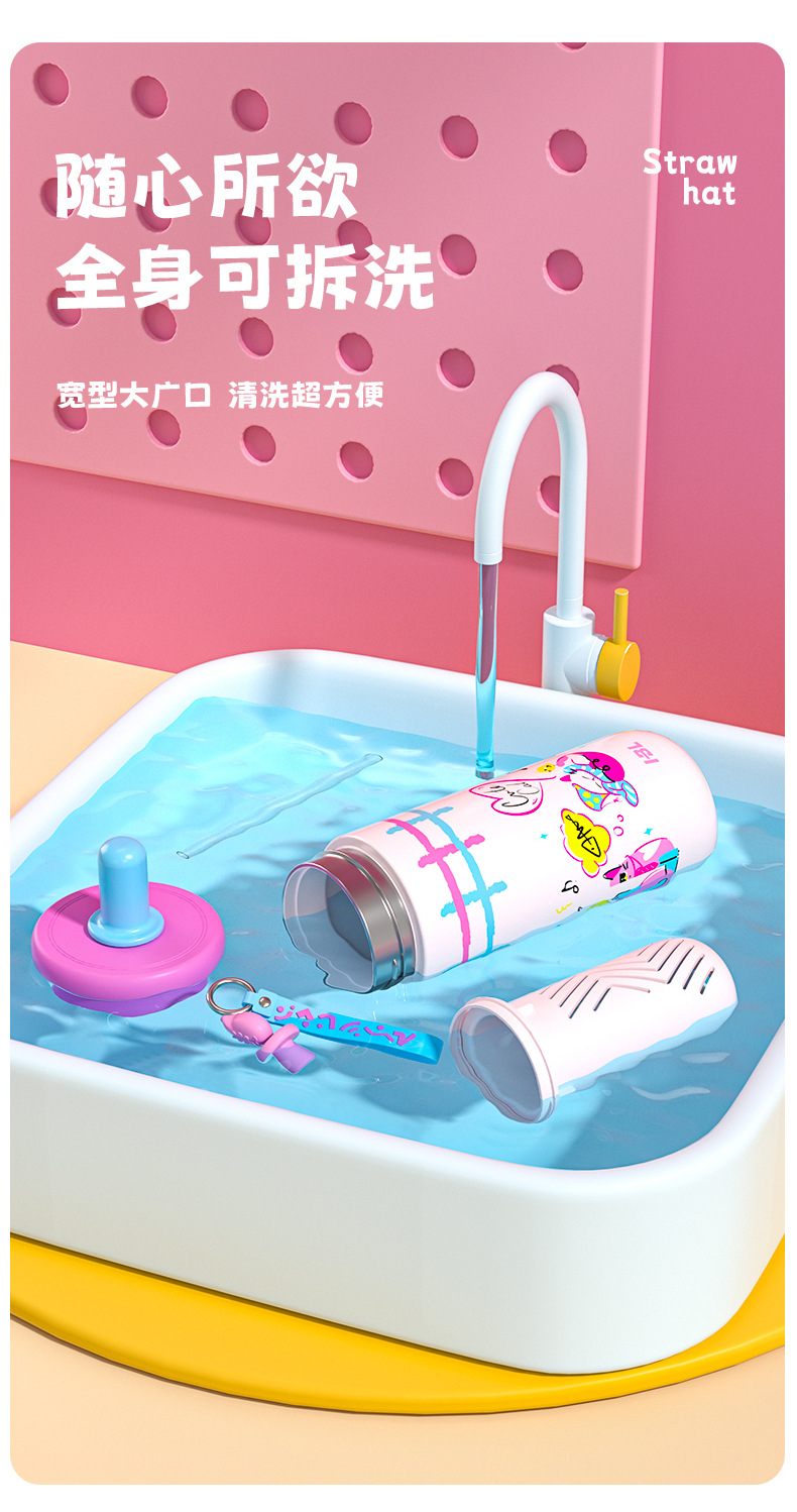 高颜值女随行保温杯学生冰霸杯陶瓷内胆卡通款大容量水杯吸管水杯详情11