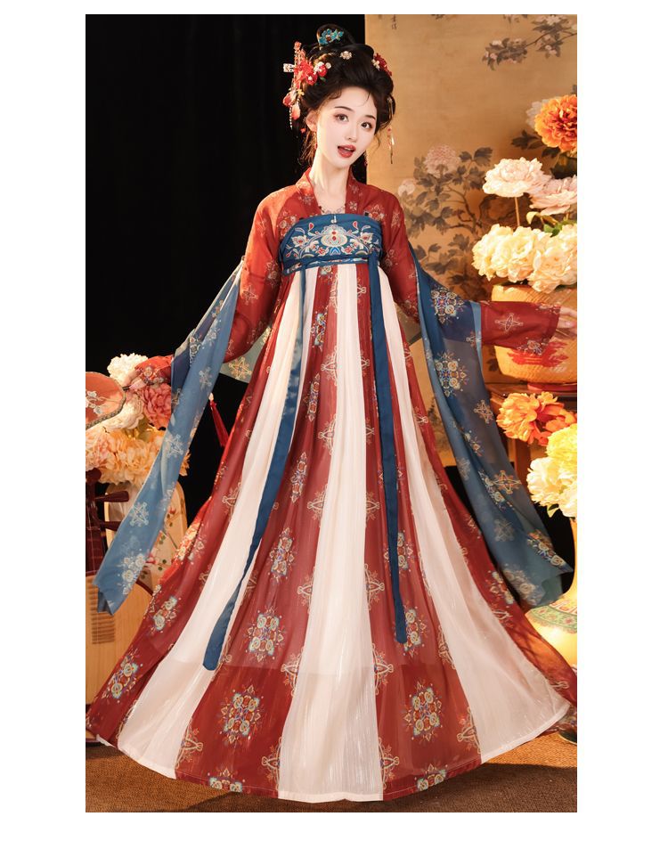 国潮唐制汉服齐胸襦裙日常改良唐制汉服女复原风齐胸襦裙一片式春夏款详情11