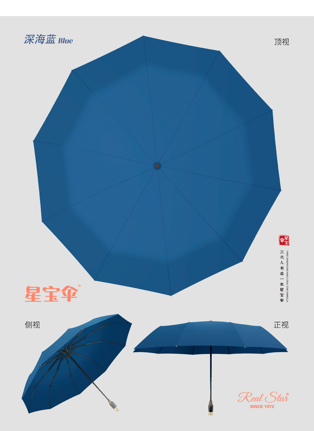 【碳纤维】星宝三折全自动轻奢商务伞铝合金伞架25吋加大晴雨阳伞详情13