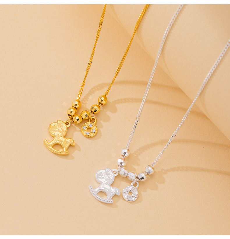 马上有钱~s925纯银碎冰冰木马项链女 招财小众高级时尚精致锁骨链详情1