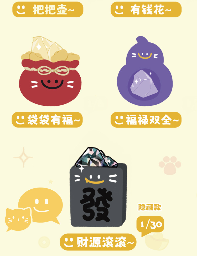 猫猫PAI福运将至能量盲盒卡通创意设计桌面摆件萌趣水晶摆件盲盒详情3