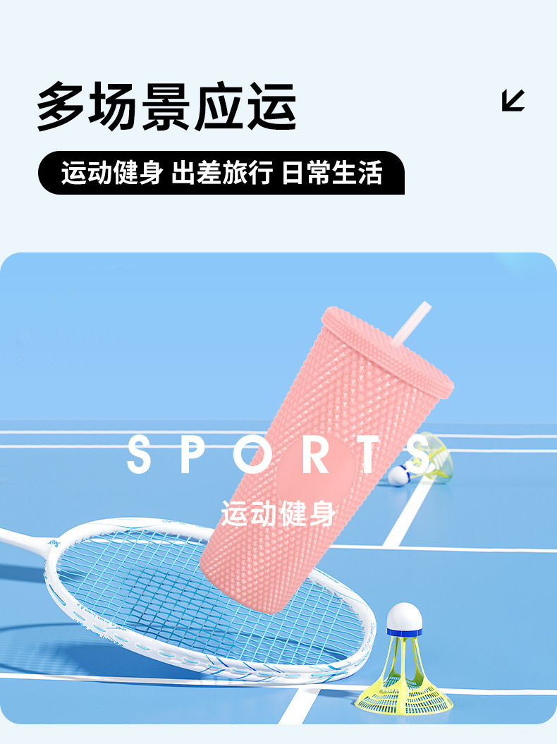 高颜值杯子双层榴莲杯创意扎手大容量塑料杯潮流便携吸管杯批发详情13