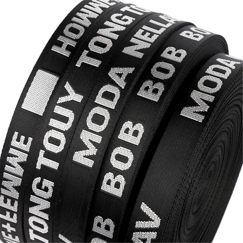 Black woven tape with text patterns, ribbed tape, ribbon woven tape, gradient scallion pink gauze tape pic 5