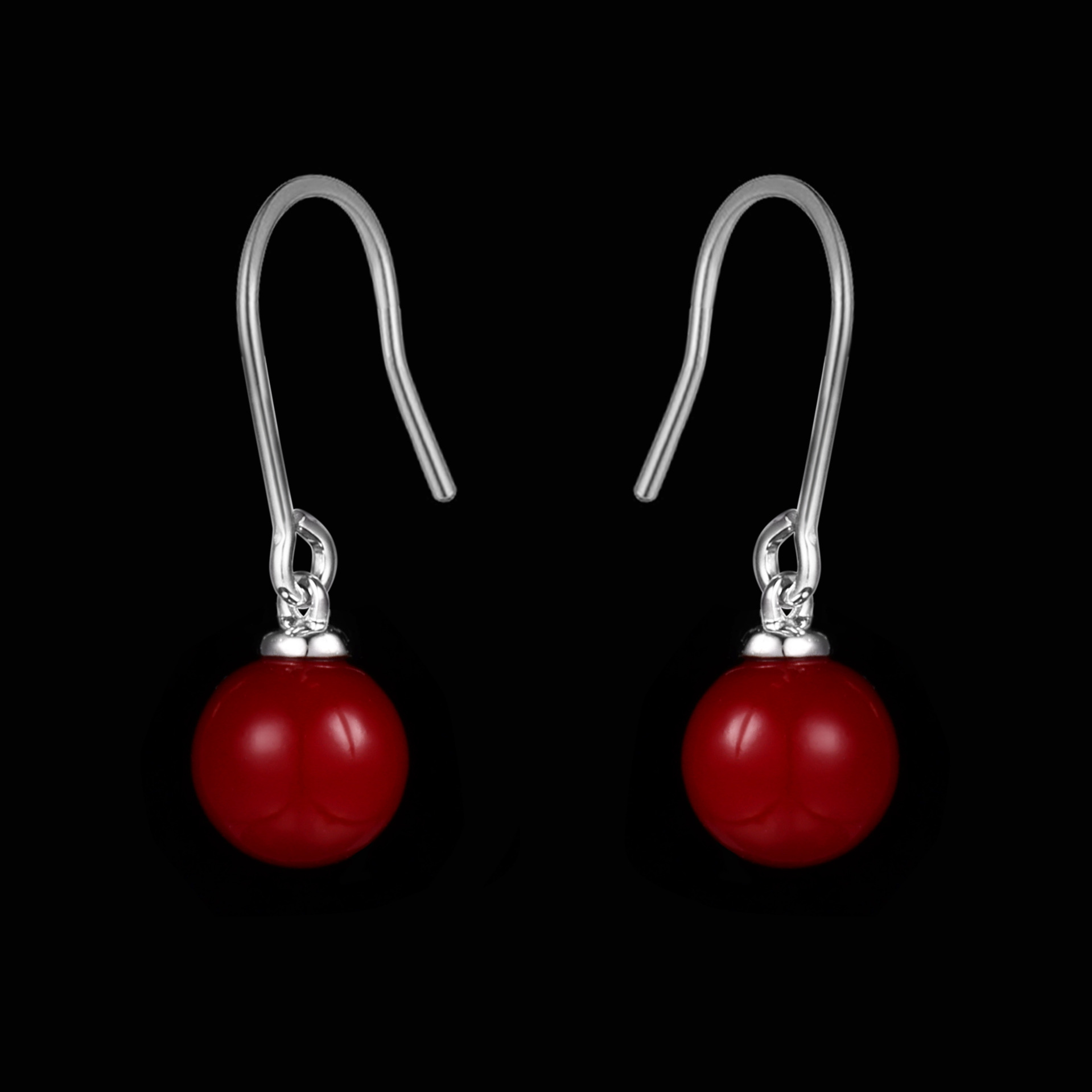 夏季欧美红色系女S925红玛瑙复古韩版耳饰纯银包金豆豆圆珠耳钉详情30