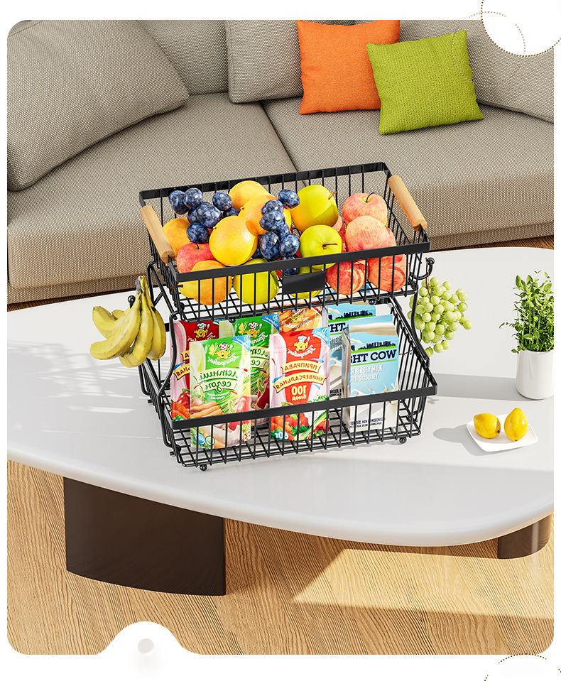 Cross-border kitchen fruit rack mango de madera portátil verduras cesta de frutas sala de estar doble desmontable snack storage pic 18