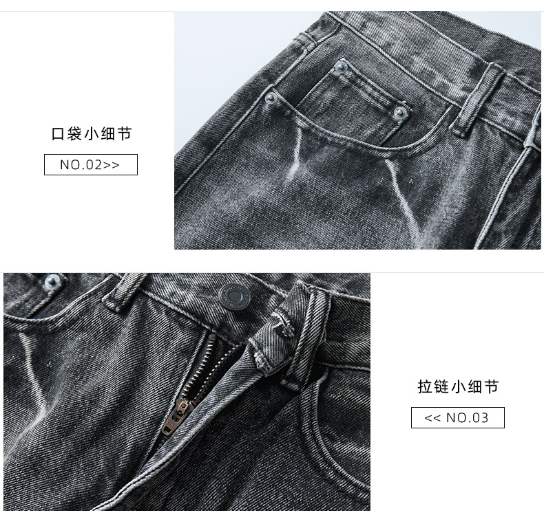 APO男装|秋冬季新款水洗牛仔裤男潮痞帅宽松直筒美式高街复古长裤详情7