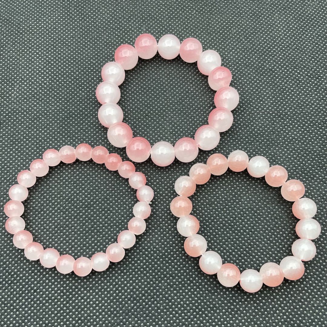 A simple and fresh peach-pink glass bracelet with 12MM beads, a versatile and fashionable bracelet for both men and women, a popular live-streaming accessory gift pic 3