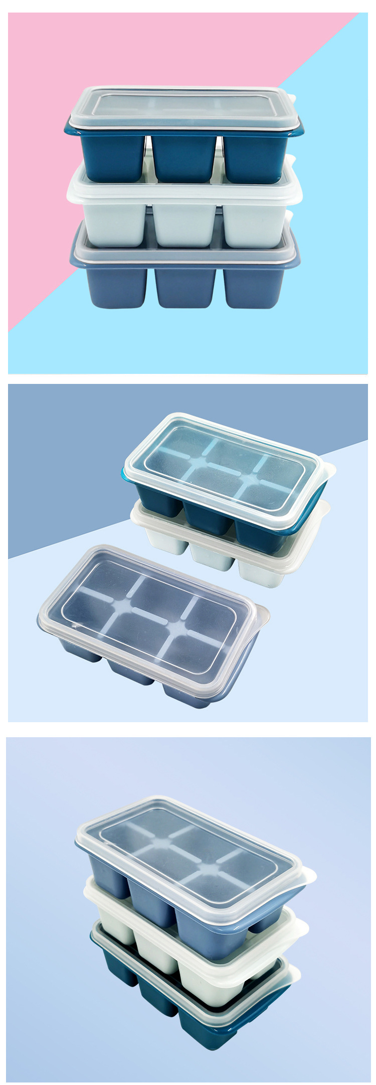 夏季6连冰块模具 家用冰格制冰盒 6格冰块模 带盖子冰箱自制冰盒详情1