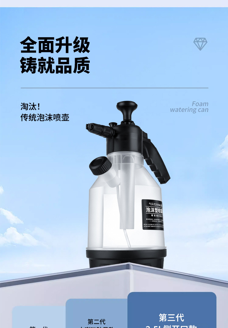 Car wash foam spray bottle, handheld side-opening high-pressure PA bottle, car wash liquid foaming magic tool, car cleaning tool pic 5