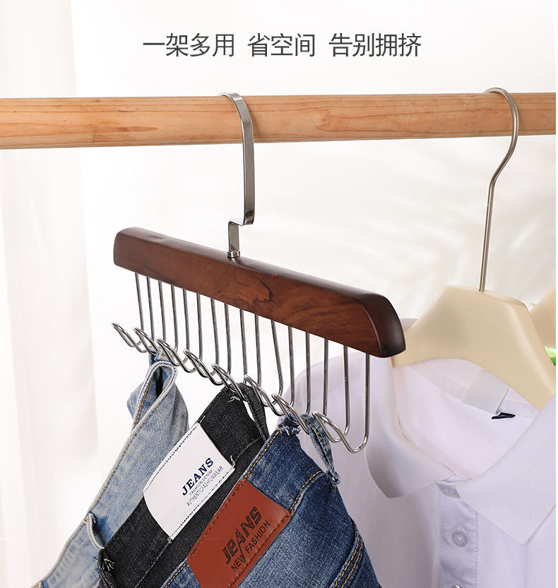 实木吊带衣架多功能衣架内衣背心领带挂钩服装店多头晾衣架子批发详情5