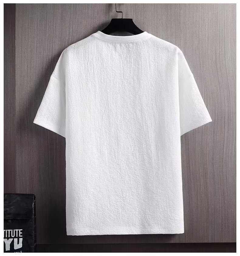 Thin short-sleeved T-shirt for men, new summer style, half-sleeved shirt, cotton and linen solid color loose base layer, white five-quarter sleeve pic 7