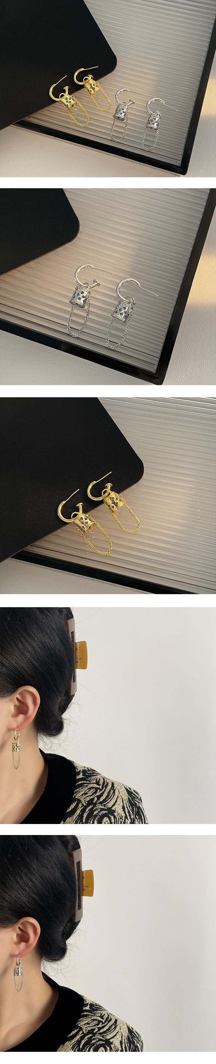 New fashionable earrings, high-end design, bucket bag, flower painting oil, small fragrance, super shiny, versatile, unique and cool pic 2