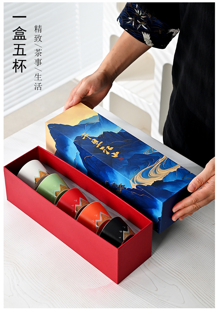 New Chinese-style five-color cups, thousand-mile river tea cups, ceramic tea sets, tea tasting cups, complete set of business small gifts pic 15