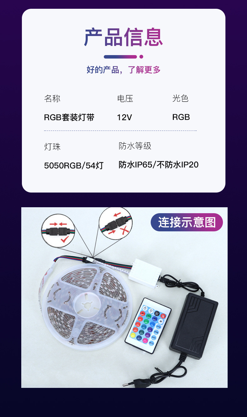 跨境电商5050RGB灯带套装12V七彩LED软灯条44键低压涂鸦WIFI氛围详情16