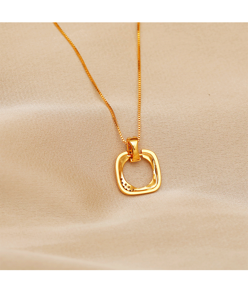 Hyacinto japonés coreano moda geométrica circonio doble anillo colgante diseño de personalidad rectángulo clavícula cadena nicho pequeño fresco adorno collar pic 6