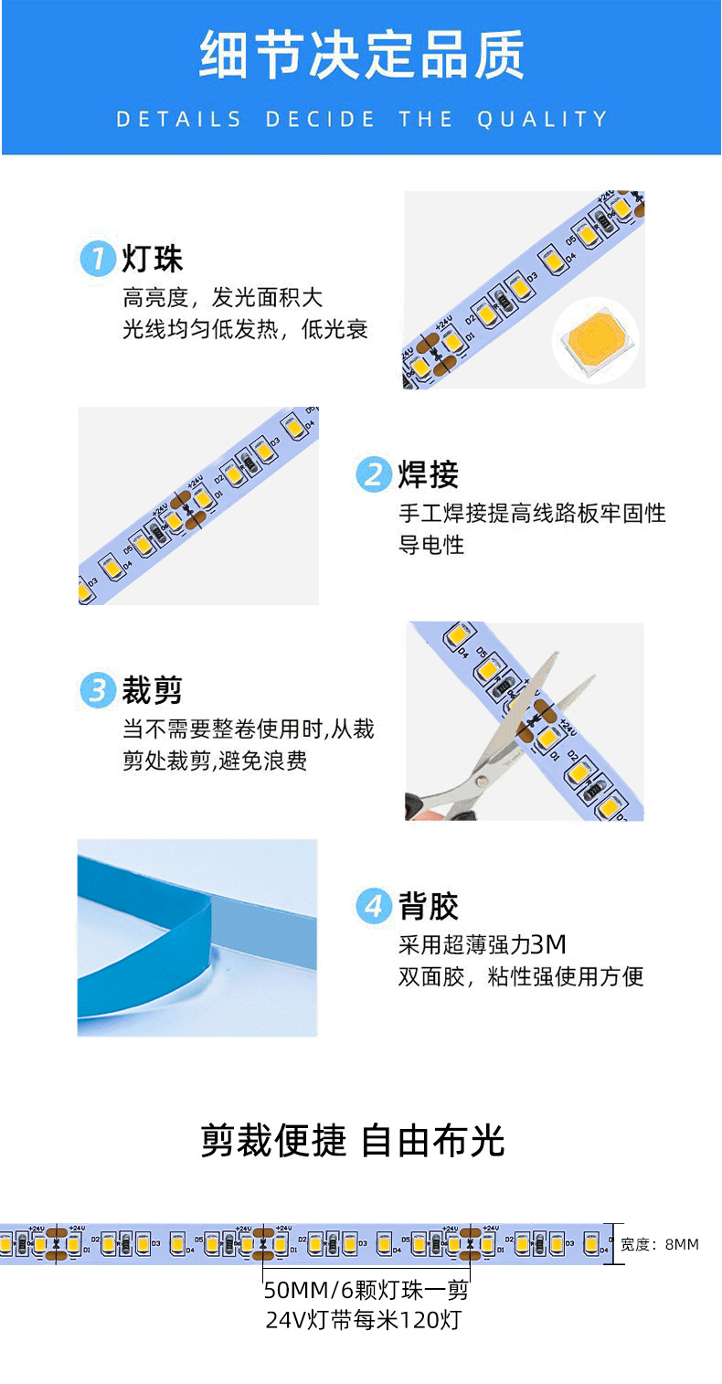 24V2835恒流灯带20米无压降10MM1米120灯软灯条工程装饰详情2